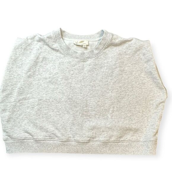 BY ANTHROPOLOGIE Women’s Heather Gray Cropped Cotton Crewneck Sweatshirt Size XL - Picture 1 of 5